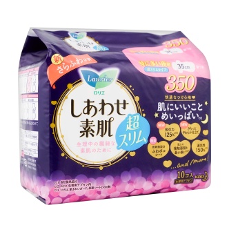 Kao Laurier Happy Bare Skin Ventilation Super Slim Especially For Night Use 35Cm With Wings 10 Pieces