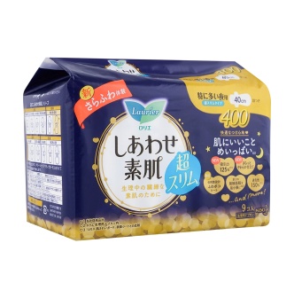Kao Laurier Happy Bare Skin Breathable Super Slim Especially For Night Use 40Cm With Wings 9 Pieces